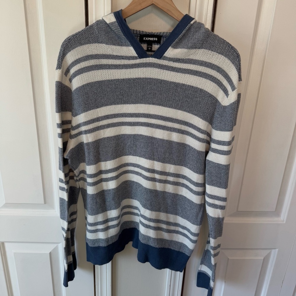 Express Women’s Striped Lightweight Hooded Long Sleeve 100% Cotton Size XL